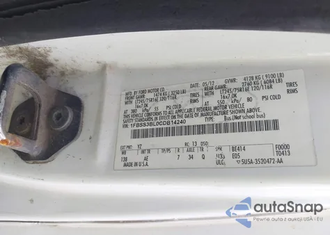 2012 Ford E-350 Super Duty Xl from USA, damaged, VIN 1FBSS3BL0CDB14240